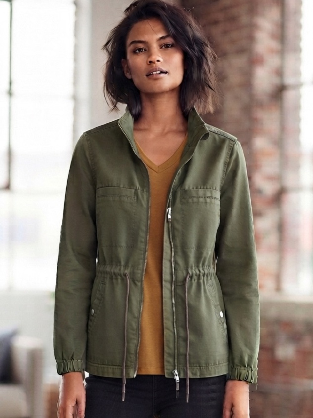 Old Navy Army Green Utility Jacket Draw String Size S